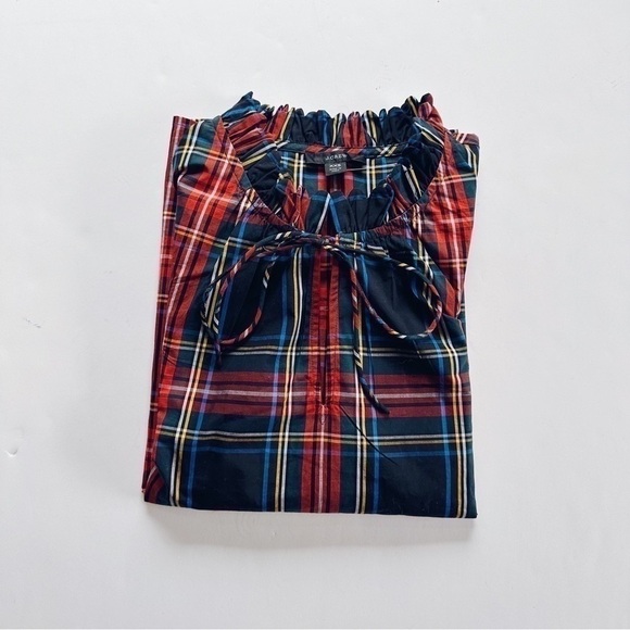 NEW J.Crew Scalloped Tie Neck Stewart Tartan Plaid Poplin Shirt - Picture 7 of 9